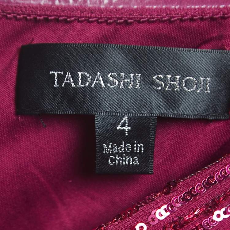 Pre Owned Tadashi Shoji Magenta Pink Velvet and Sequin Rhea Gown S