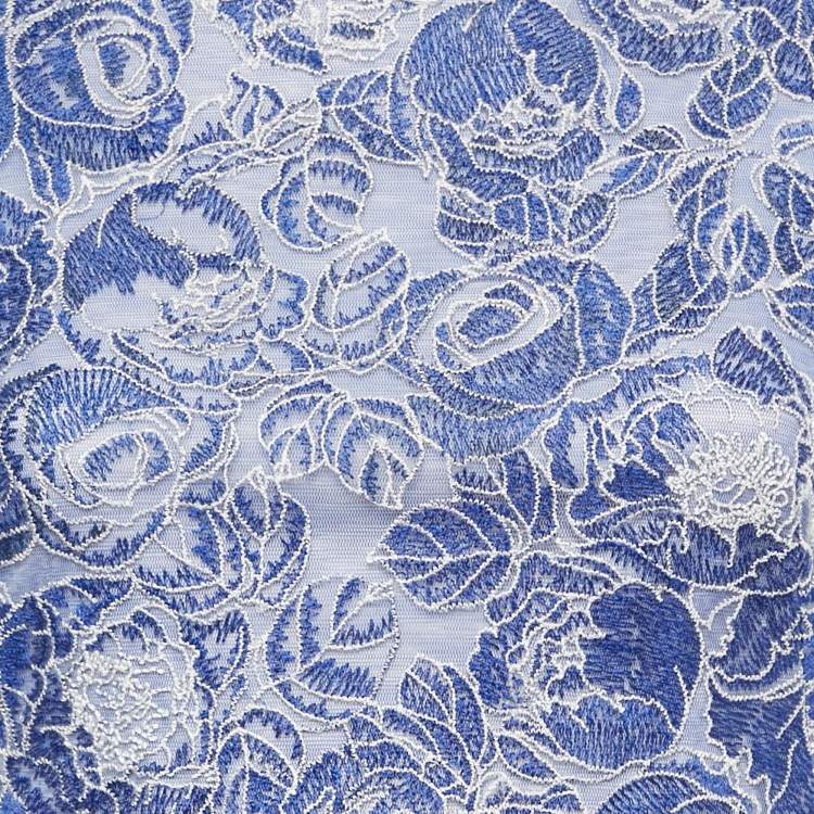 Pre Owned Tadashi Shoji Blue Embroidered Long Sleeve Maxi Dress S