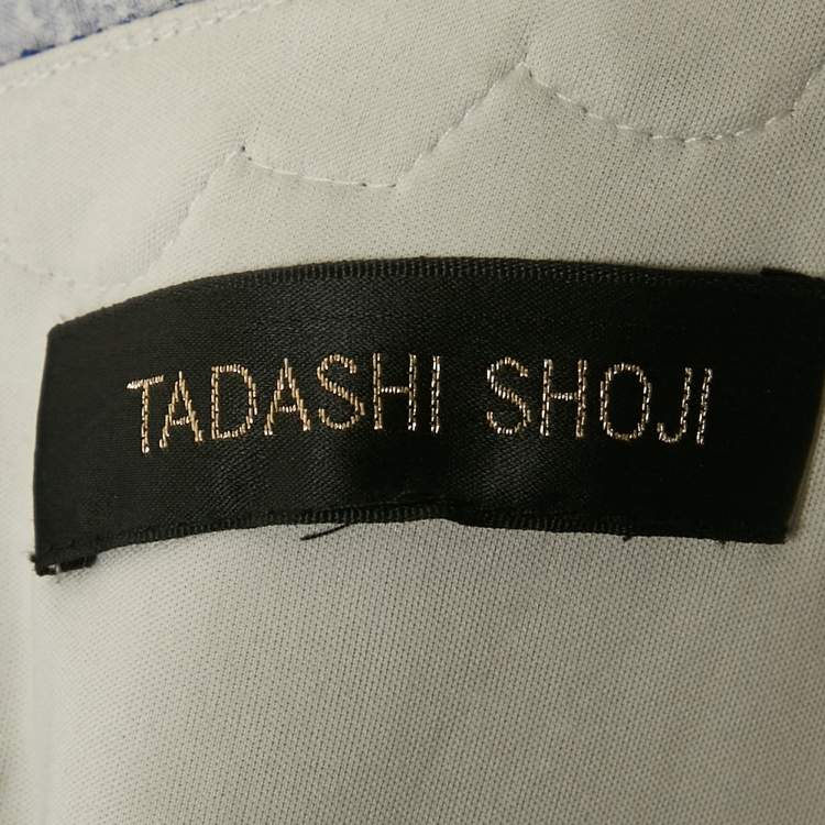 Pre Owned Tadashi Shoji Blue Embroidered Long Sleeve Maxi Dress S