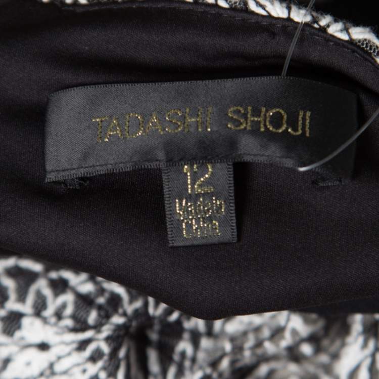 مملوكة مسبقًا Tadashi Shoji Monochrome Floral Embroidered Marissa Gown L