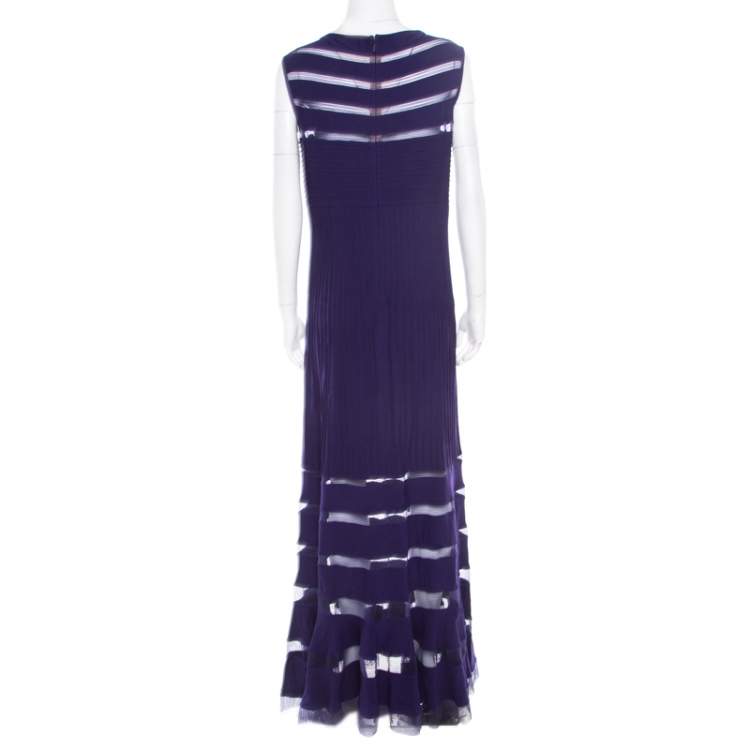 Pre Owned Tadashi Shoji Purple Sheer Panel Insert Sleeveless Gown L