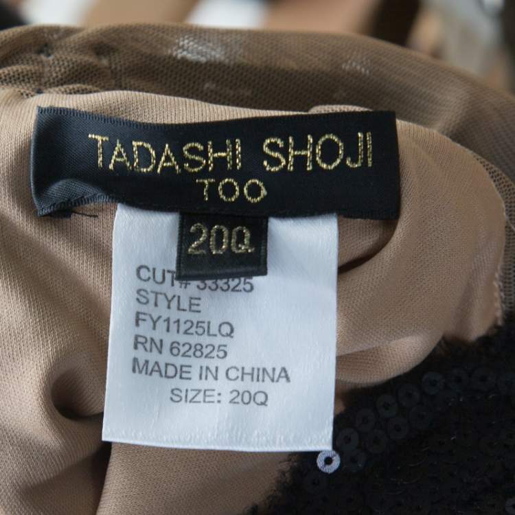 Pre Owned Tadashi Shoji Black Sequin Embellished Cap Sleeve Pegged Evening Gown XXL 