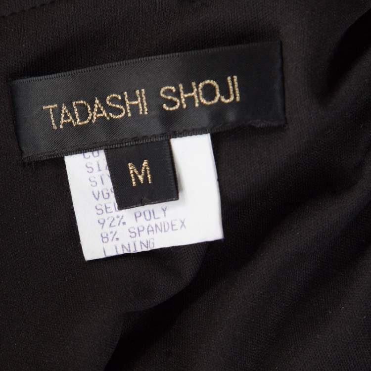 Pre Owned Tadashi Shoji Metallic Pintucked Pleat Detail Embellished Dress M