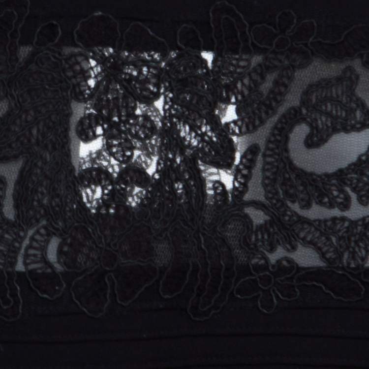 Pre Owned Tadashi Shoji Black Pintuck Detail Floral Lace Insert Barberton Gown XS