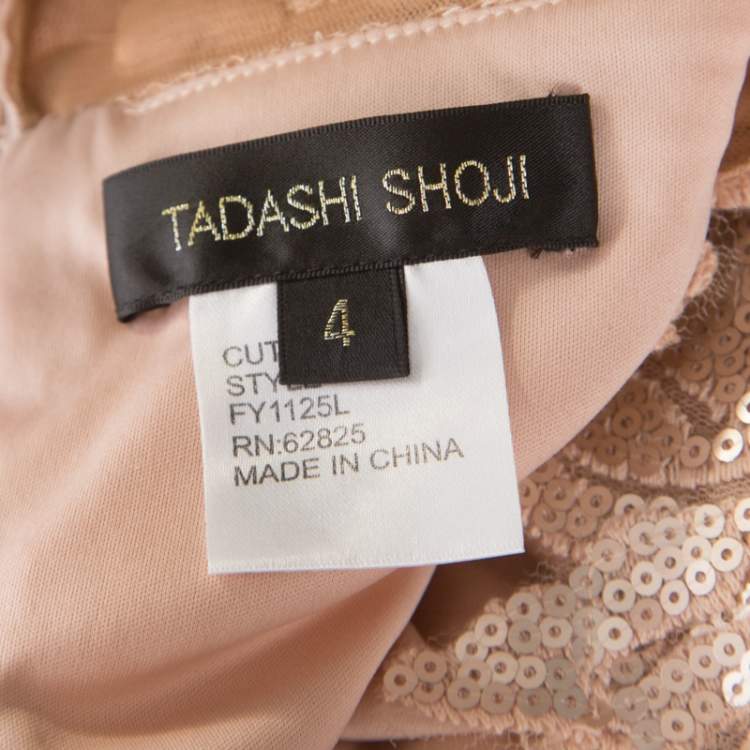 Pre Owned Tadashi Shoji Beige Lace and Tulle Sequined Gown S