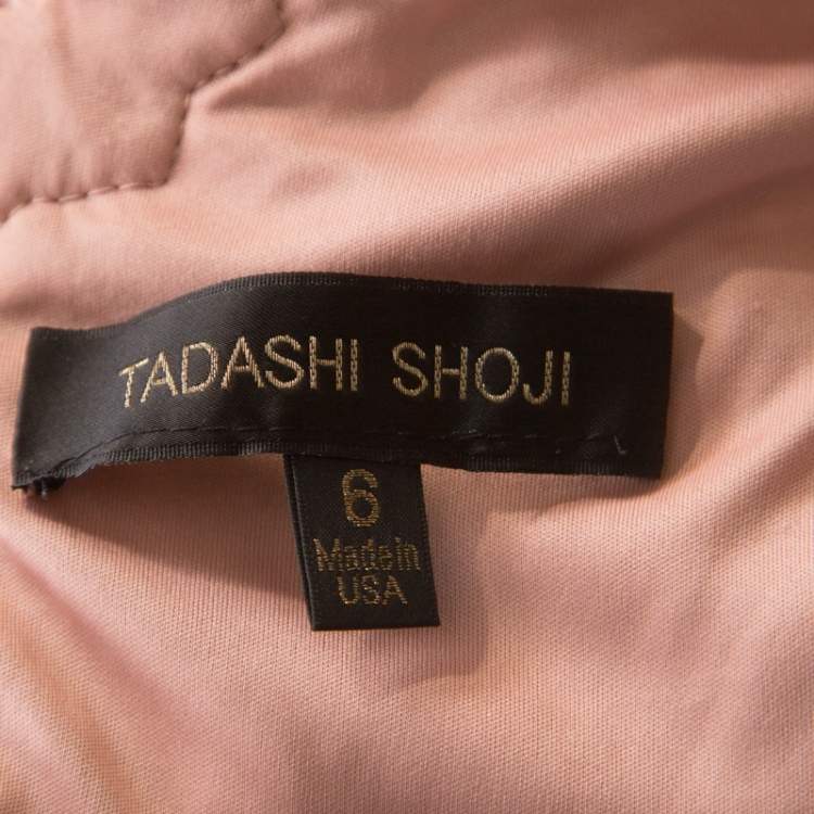 Pre Owned Tadashi Shoji Dusty Rose Sequin Embellished Scalloped Lace Detail Tulle Gown M