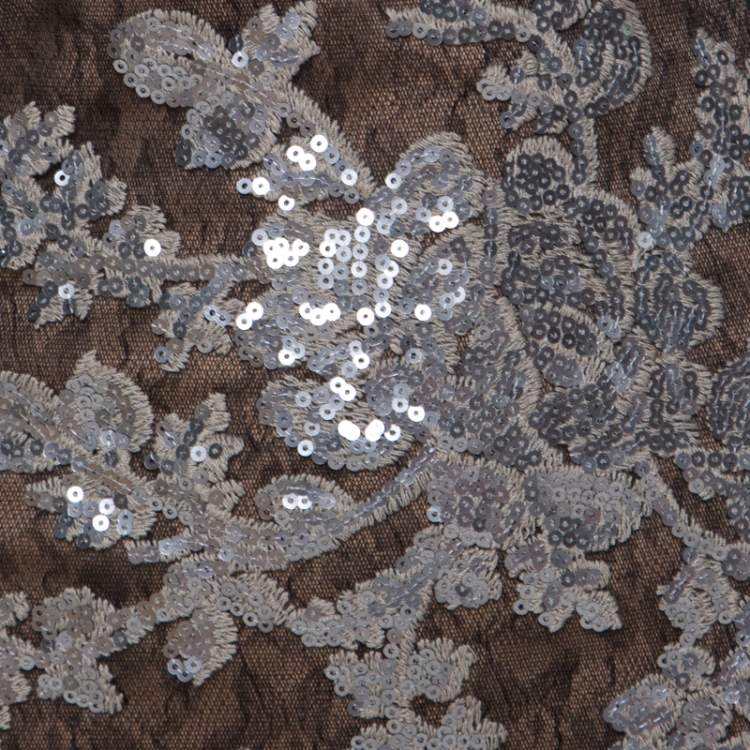 Pre Owned Tadashi Shoji Black Sequin Embellished Lace Evening Gown XL 
