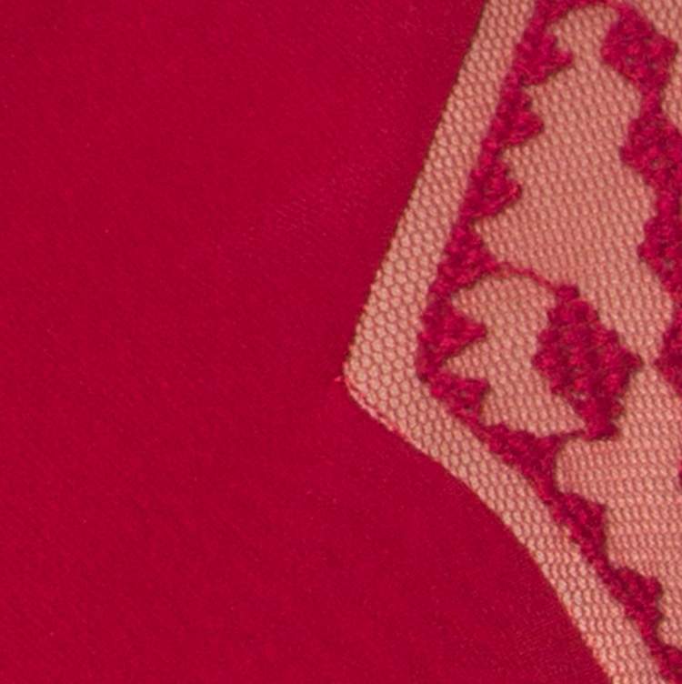 Pre Owned Tadashi Shoji Red Crepe Lace Inset Edie Gown L