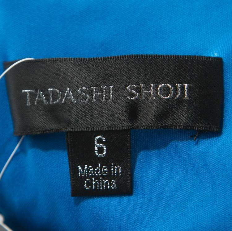 Pre Owned Tadashi Shoji Blue Chiffon and Lace Tiered Moreau Gown M