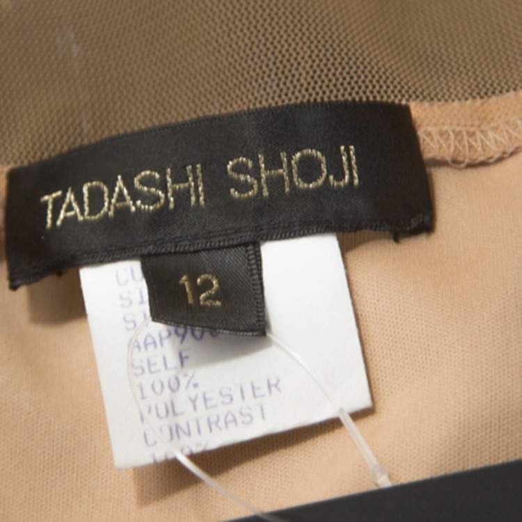 Pre Owned Tadashi Shoji Black Mesh Sequinned Sleeveless Gown L