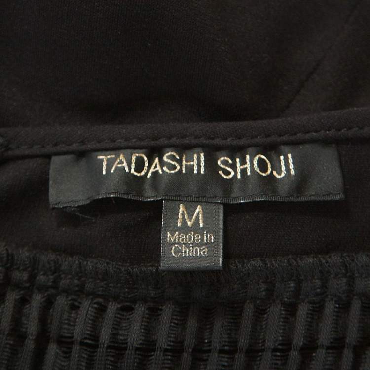 Pre Owned Tadashi Shoji Black Stretch Knit Metallic Lace Detail Maxi Dress M