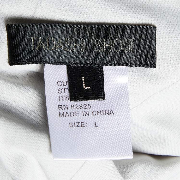 Pre Owned Tadashi Shoji Silver Knit Draped One  Shoulder Gown L