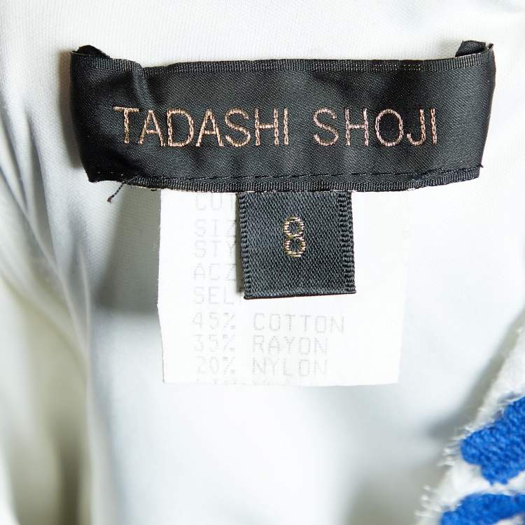 Pre Owned Tadashi Shoji White & Blue Embroidered Floral Lace Midi Dress M