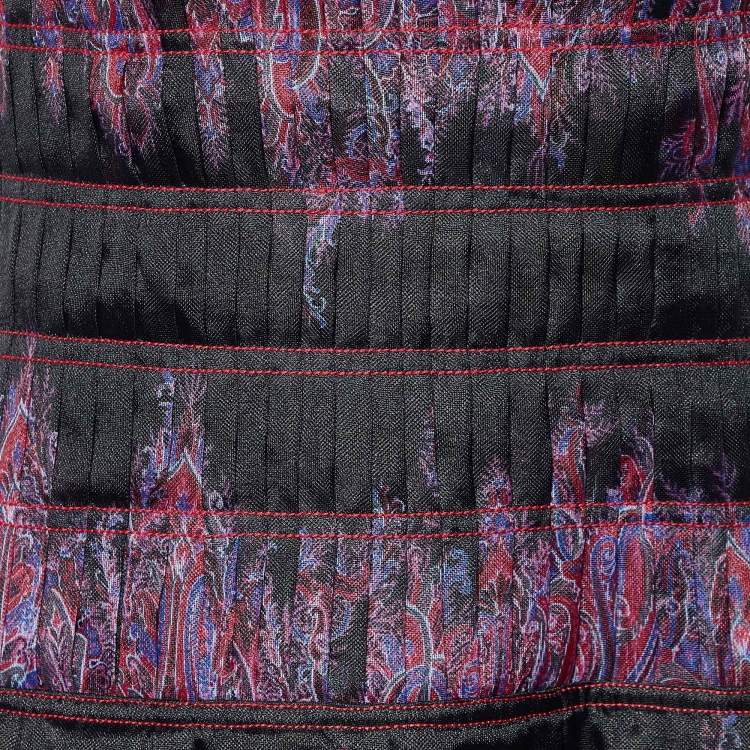 Pre Owned Tadashi Shoji Black & Purple Paisley Printed Gazar Gown L