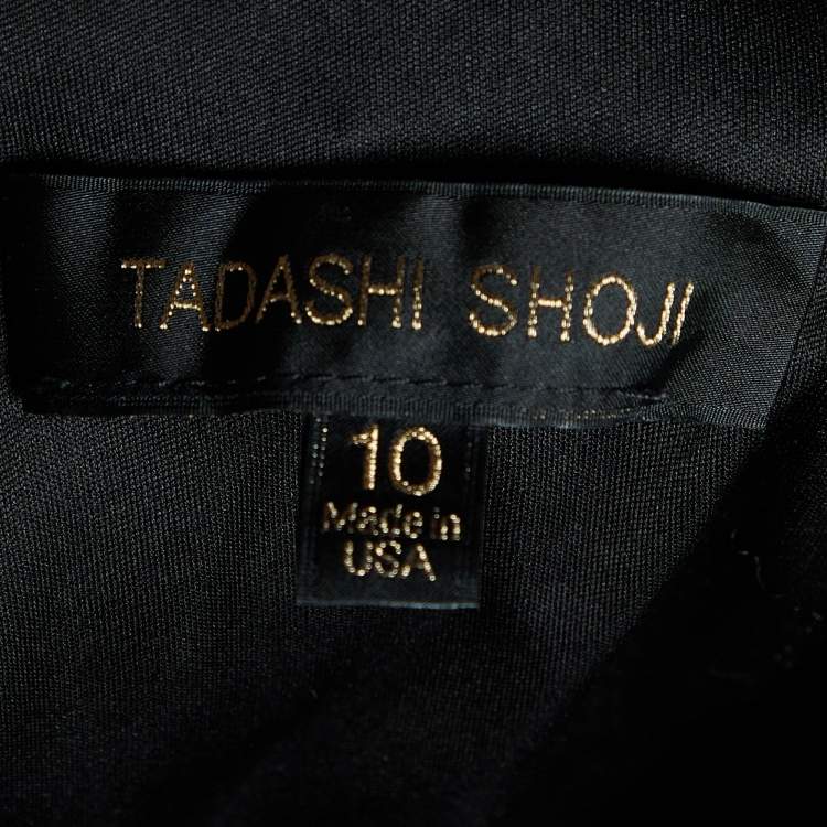 Pre Owned Tadashi Shoji Black & Purple Paisley Printed Gazar Gown L