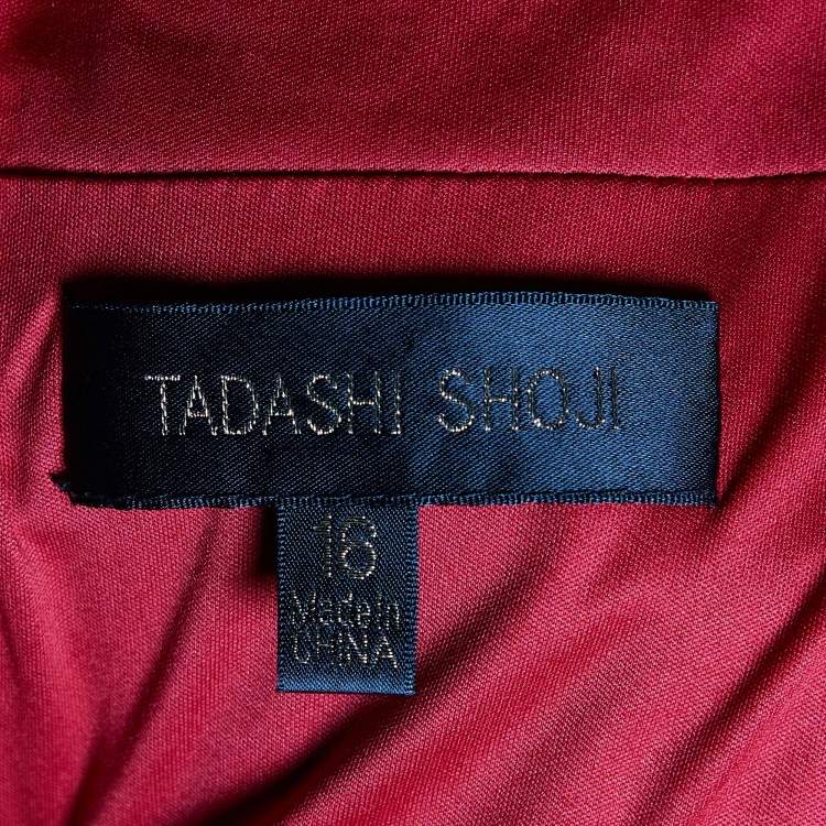 Pre Owned Tadashi Shoji Red Lace & Pintuck Jersey Paneled Gown XL