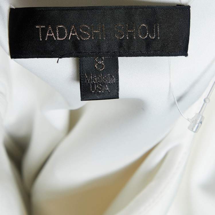 مملوكة مسبقًا Tadashi Shoji White Knit & Black Embellished Lace Sleeveless Gown M