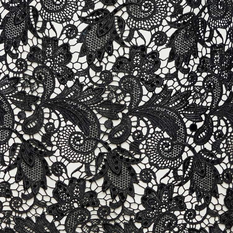 مملوكة مسبقًا Tadashi Shoji White Knit & Black Embellished Lace Sleeveless Gown M