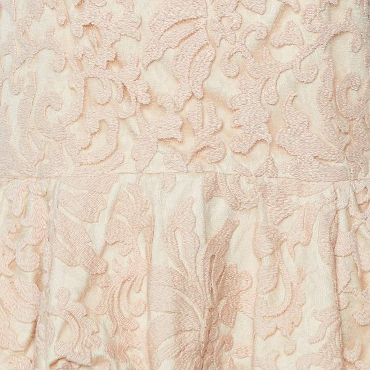 Pre Owned Tadashi Shoji Light Pink Floral Lace Peplum Waist Sleeveless Gown XL