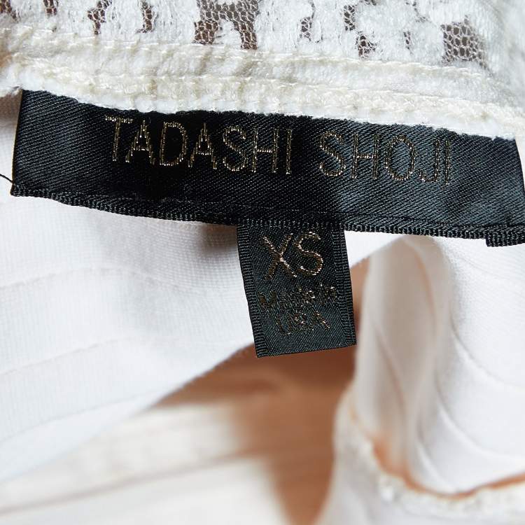 مملوكة مسبقًا Tadashi Shoji Cream Lace & Pintuck Jersey Fitted Gown XS
