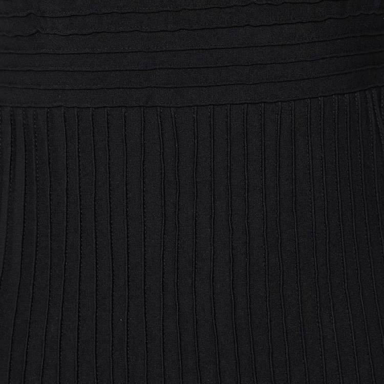 Pre Owned Tadashi Shoji Black Pintuck Jersey Sleeveless Gown L
