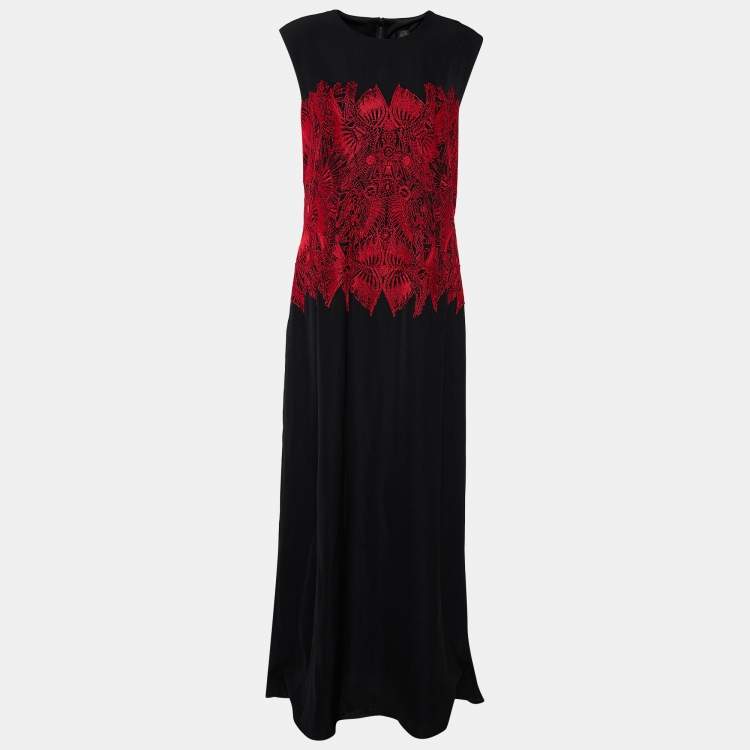 مملوكة مسبقًا Tadashi Shoji Black Satin Contrast Embroidered Sleeveless Merlin Gown XL