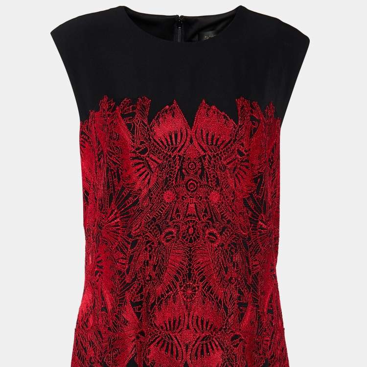 مملوكة مسبقًا Tadashi Shoji Black Satin Contrast Embroidered Sleeveless Merlin Gown XL
