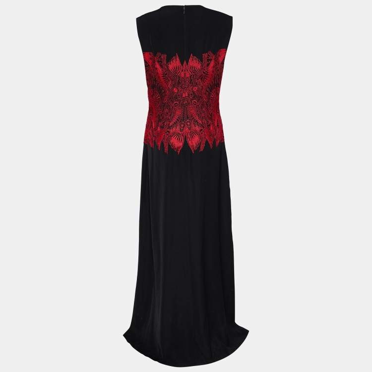مملوكة مسبقًا Tadashi Shoji Black Satin Contrast Embroidered Sleeveless Merlin Gown XL