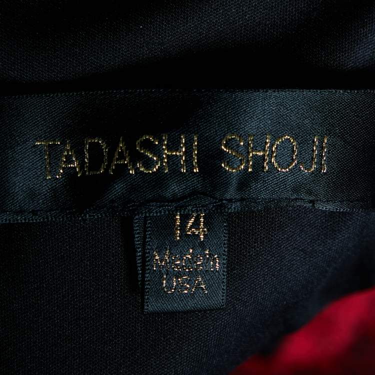 مملوكة مسبقًا Tadashi Shoji Black Satin Contrast Embroidered Sleeveless Merlin Gown XL