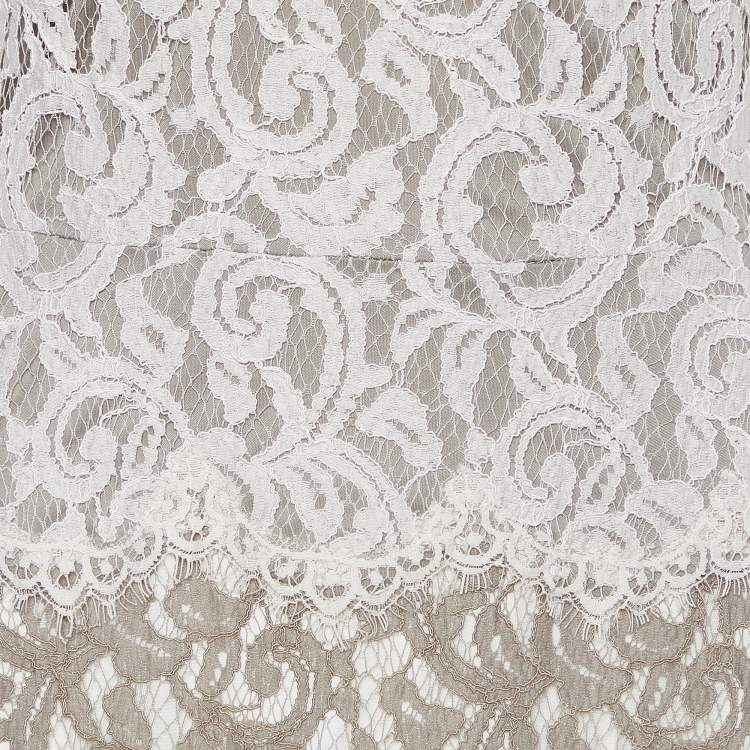 Pre Owned Tadashi Shoji Beige Lace Mermaid Cut Gown M