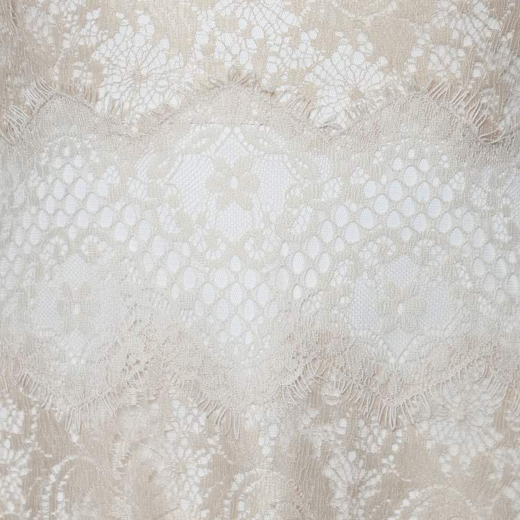 Pre Owned Tadashi Shoji Cream Two Tone Paneled Off Shoulder Gown XL