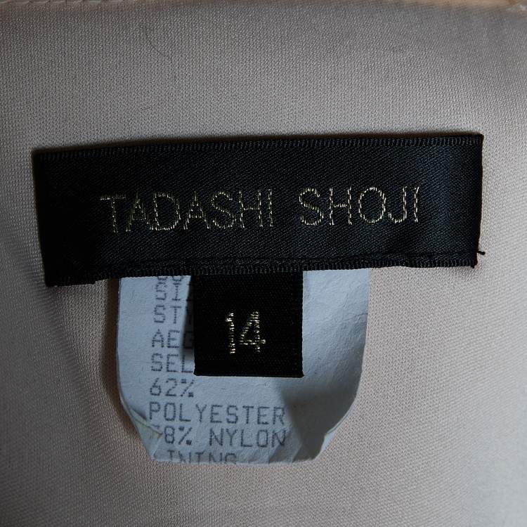 Pre Owned Tadashi Shoji Cream Two Tone Paneled Off Shoulder Gown XL