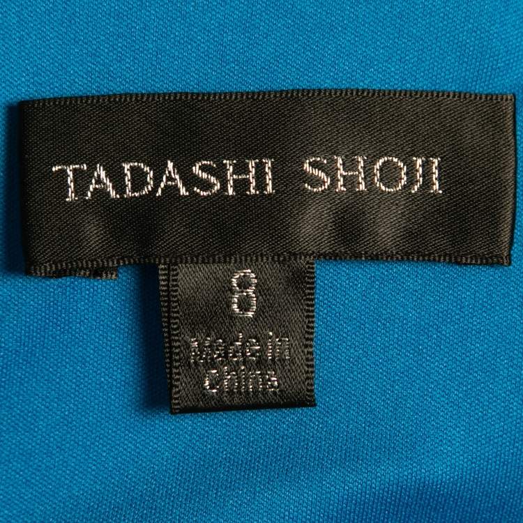 Pre Owned Tadashi Shoji Cerulean Blue Cord Embroidered Tulle Tiered Moreau Gown M