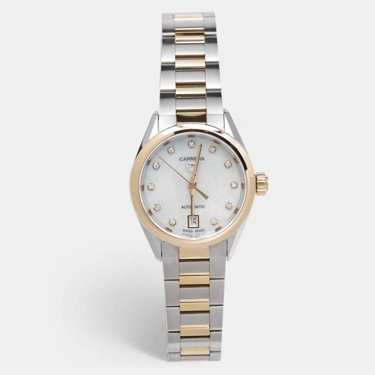 Tag Heuer Mother Of Pearl Diamond 18K Rose Gold Stainless Steel Carrera WBN2450.BD0569 Women s Wristwatch 29 mm Tag Heuer TLC
