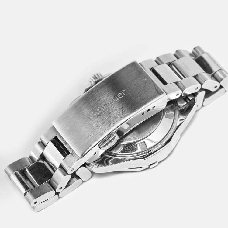 Pre Owned Tag Heuer Black Mother of Pearl Diamond Stainless Steel Aquaracer WAY131M Women's Wristwatch 35 mm 