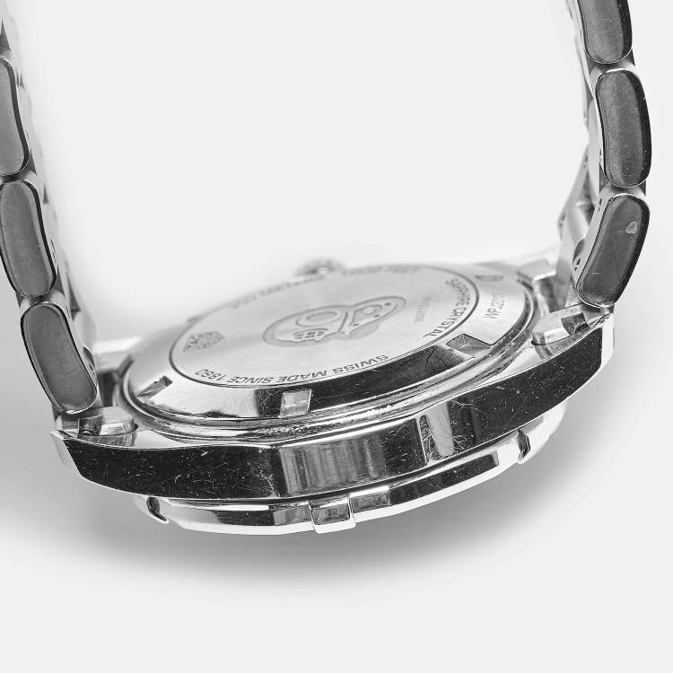 Pre Owned Tag Heuer Black Mother of Pearl Diamond Stainless Steel Aquaracer WAY131M Women's Wristwatch 35 mm 