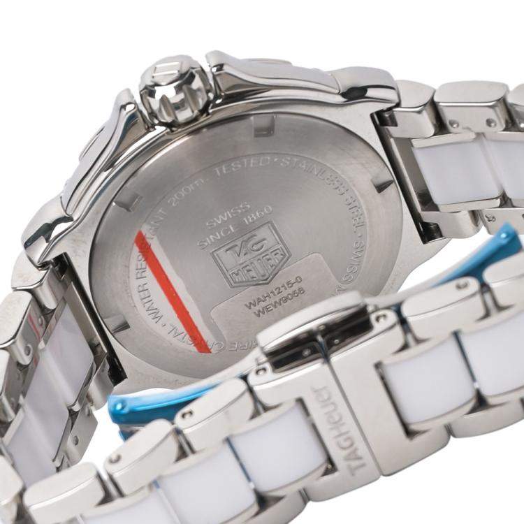 Pre Owned Tag Heuer White Diamonds Stainless Steel And Ceramic Formula 1 Women's Wristwatch 34 MM
