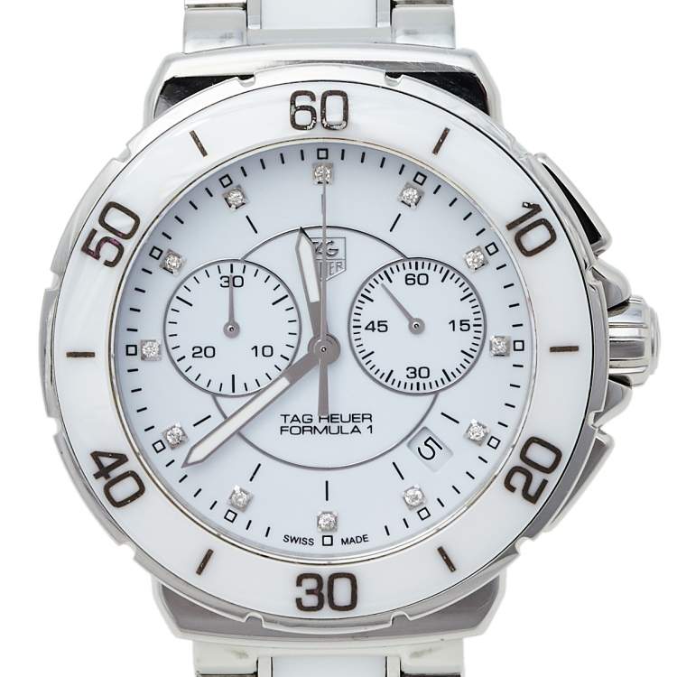 Pre Owned Tag Heuer White Ceramic & Stainless Steel Formula 1 CAH1211.BA0863 Women's Wristwatch 41 mm