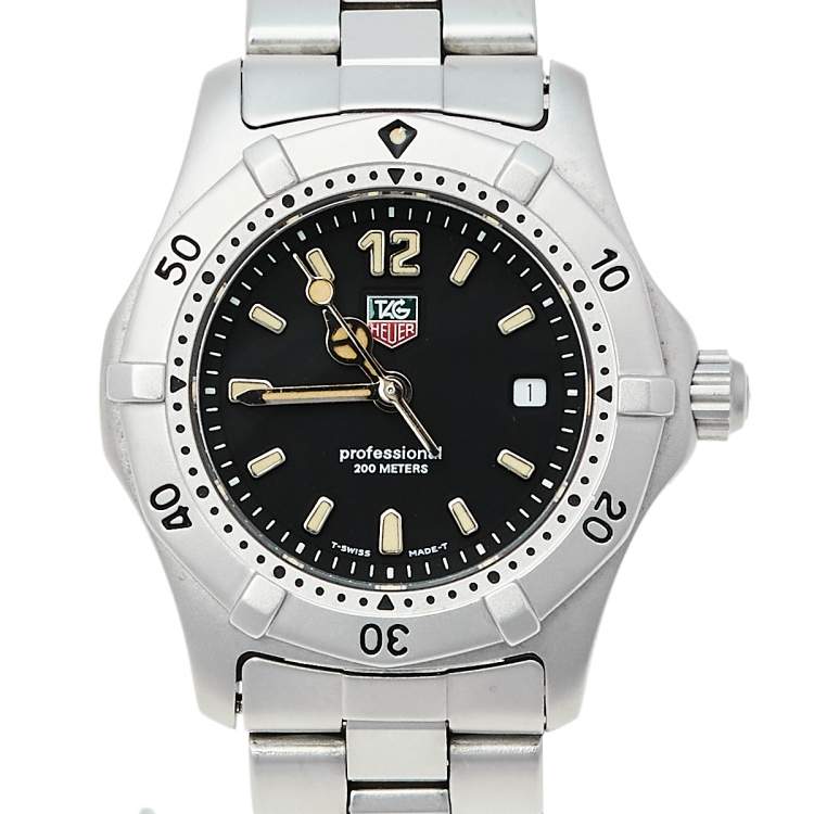 Pre Owned Tag Heuer Black Stainless Steel Professional WK1310 Women's Wristwatch 29 mm