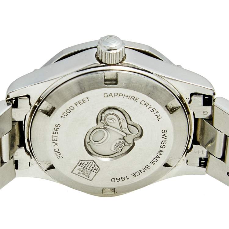 Pre Owned Tag Heuer Mother of Pearl Diamond Stainless Steel Aquaracer WAF1416 Women's Wristwatch 27 mm