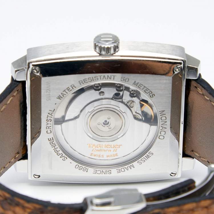 Pre Owned Tag Heuer Brown Stainless Steel Python Skin Leather Monaco WW2115.FC6217 Men's Wristwatch 37 mm