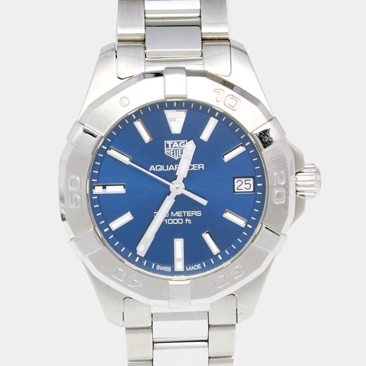 Pre Owned Tag Heuer Blue Stainless Steel Aquaracer WBD1312 Women's Wristwatch 32 mm