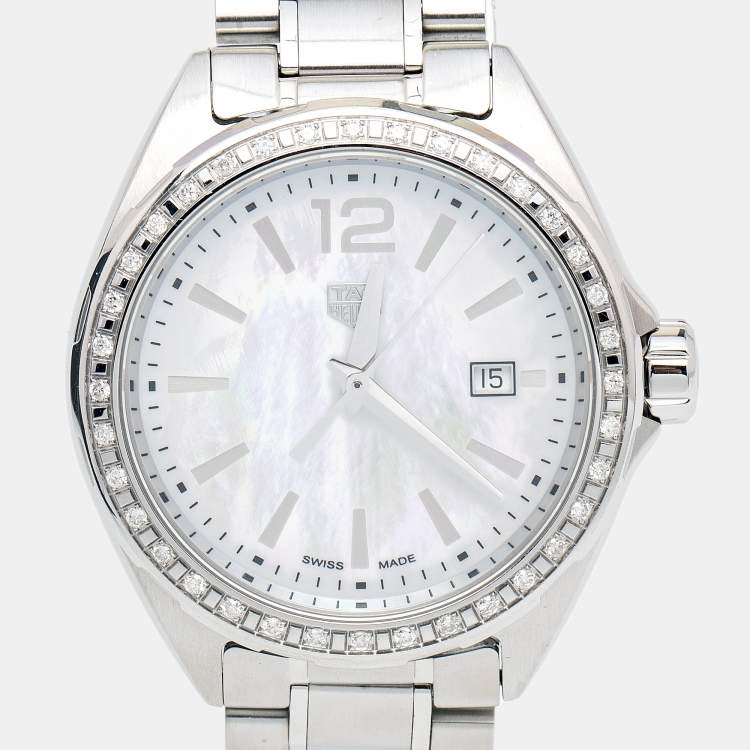 Pre Owned Tag Heuer Mother Of Pearl Stainless Steel Diamond Formula 1 WBJ141A.BA0664 Women's Wristwatch 32 mm