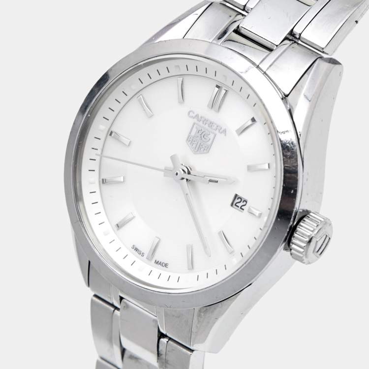 Pre Owned Tag Heuer Mother of Pearl Stainless Steel Carrera WV1415 Women's Wristwatch 27 mm
