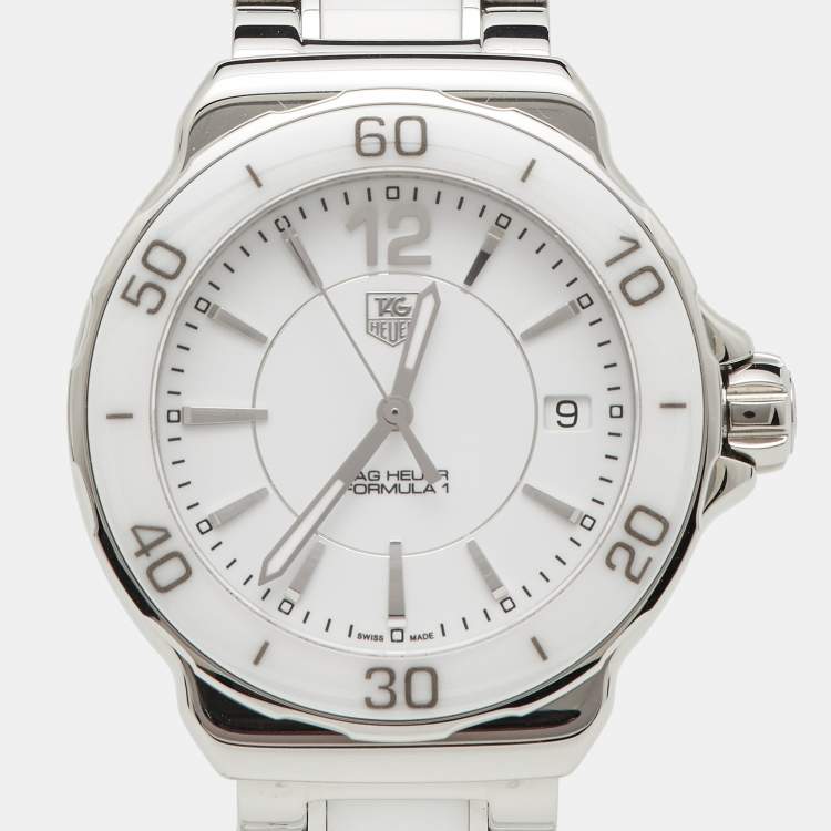Pre Owned TAG Heuer White Ceramic Stainless Steel Formula 1 WAH1211.BA0861 Women's Wristwatch 37 mm