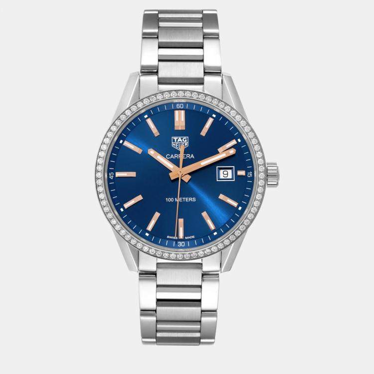 Tag Heuer Blue Stainless Steel Carrera Quartz Women s Wristwatch 39 mm Tag Heuer TLC