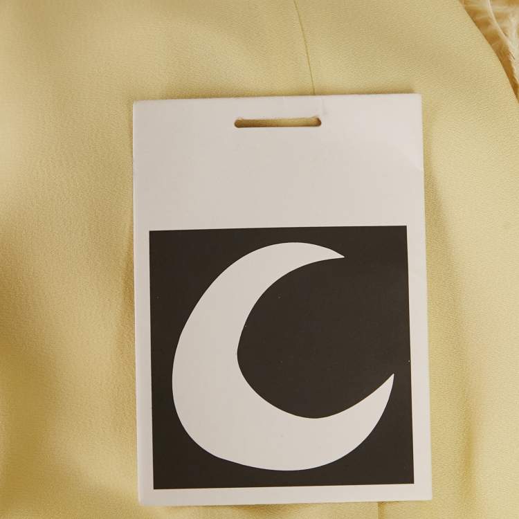Pre Owned Taller Marmo Pastel Yellow Crepe Feather Trimmed Asymmetric Maxi Dress S