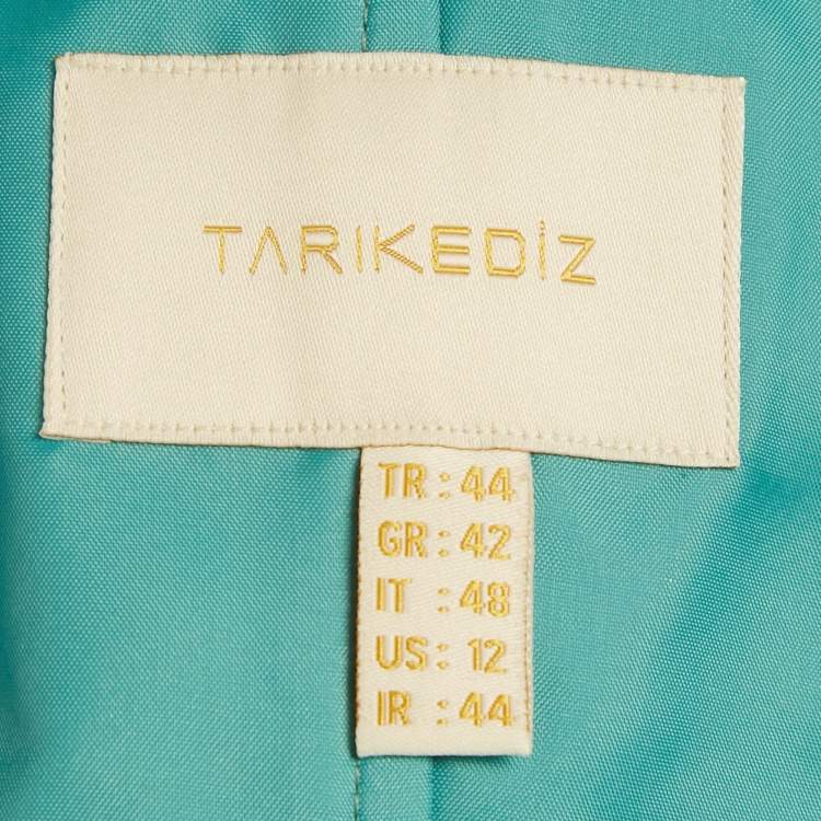 Pre Owned Tarik Ediz Mint Green Taffeta Off-Shoulder Draped Maria Elbise Maxi Dress L