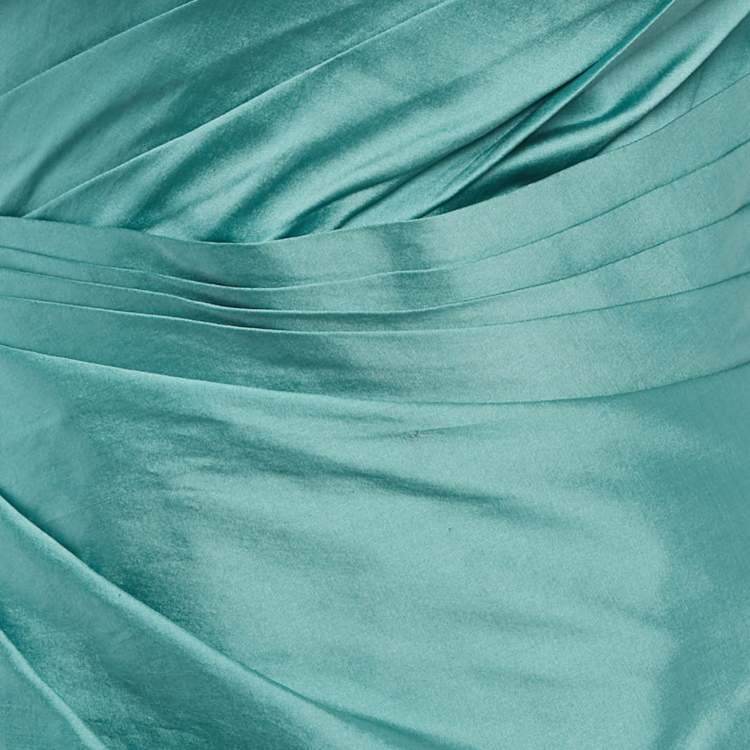 Pre Owned Tarik Ediz Mint Green Taffeta Off-Shoulder Draped Maria Elbise Maxi Dress L