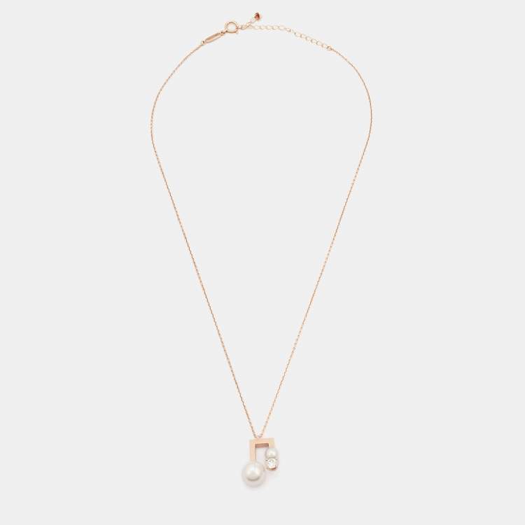 Pre Owned Tasaki Cultured Pearl Diamond 18k Rose Gold Necklace